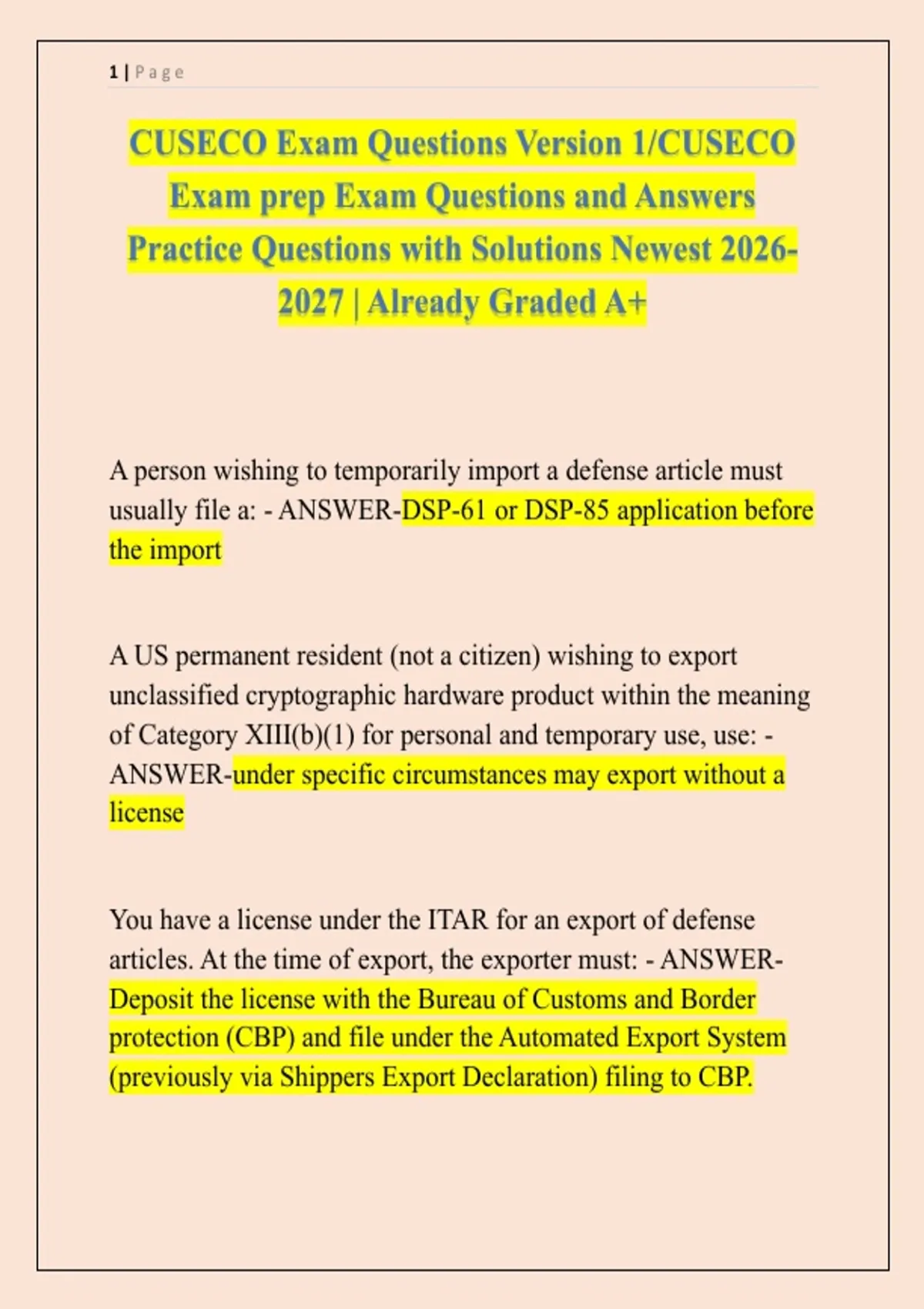 CUSECO Exam Questions Version 1/CUSECO Exam prep Exam Questions and ...