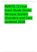 NUR170 T2 Final Exam Study Guide&colon; Nervous System Disorders and Care Updated 2026