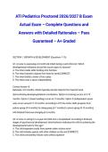 ATI Pediatrics Proctored 2026&sol;2027 B Exam Actual Exam &ndash; Complete Questions and Answers with Detailed Rationales &ndash; Pass Guaranteed &ndash; A&plus; Graded