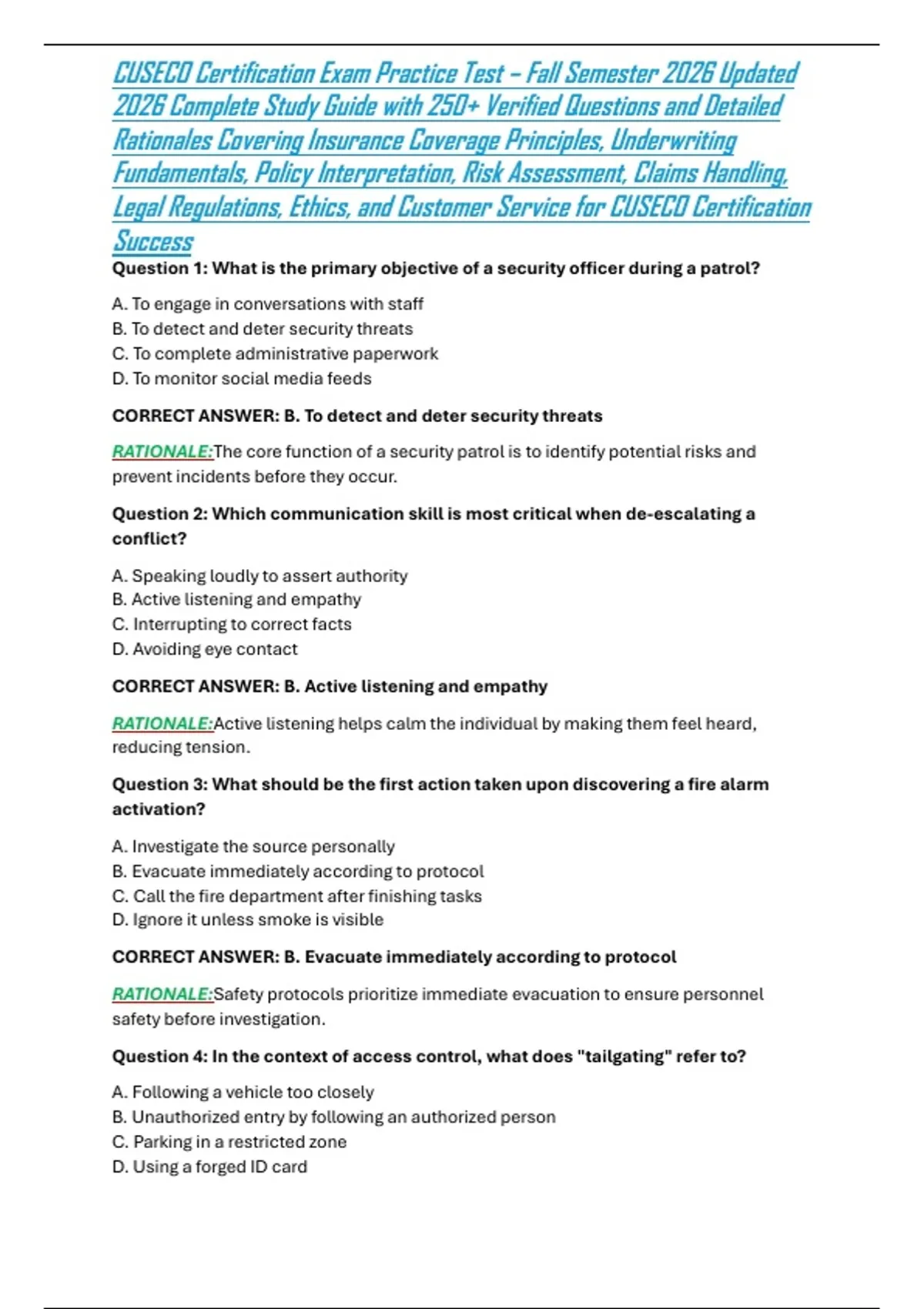 CUSECO Certification Exam Practice Test – Fall Semester 2026 Updated ...
