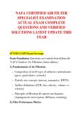 NAFA CERTIFIED AIR FILTER  SPECIALIST EXAMINATION  ACTUAL EXAM COMPLETE  QUESTIONS AND VERIFIED  SOLUTIONS LATEST UPDATE THIS  YEAR