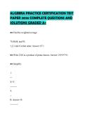ALGEBRA PRACTICE CERTIFICATION TEST PAPER 2026 COMPLETE QUESTIONS AND SOLUTIONS GRADED A&plus;