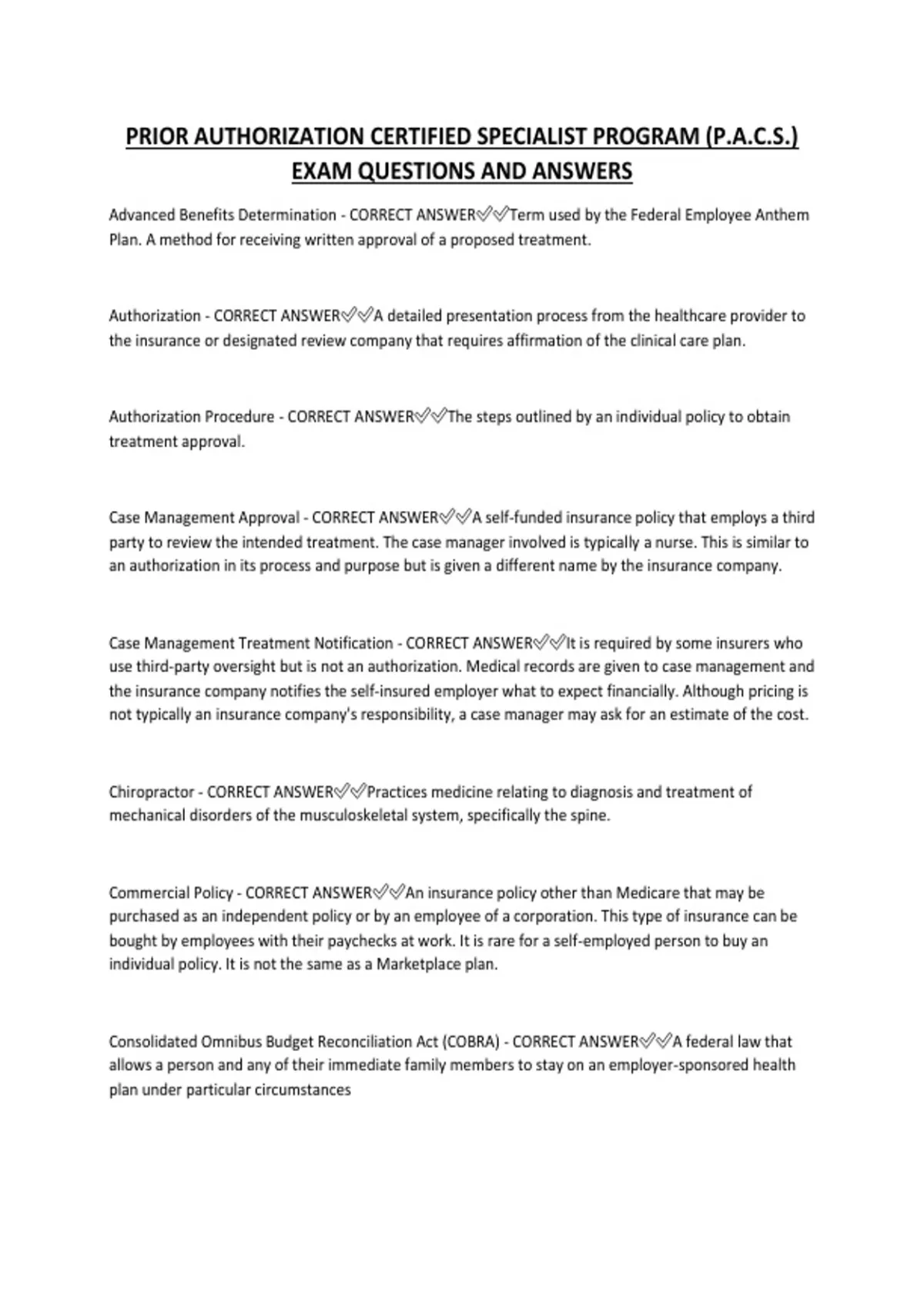 Amdo Program Authorization PRIOR AUTHORIZATION CERTIFIED SPECIALIST PROGRAM (P.A.C.S.) EXAM ...