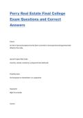 Perry Real Estate College Final  Exam Questions and Correct Answers