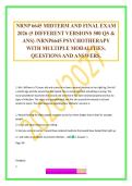 NRNP 6645 MIDTERM AND FINAL EXAM 2026 &lpar;5 DIFFERENT VERSIONS 500 QS & ANS&rpar; &sol;NRNP6645 PSYCHOTHERAPY WITH MULTIPLE MODALITIES&period; QUESTIONS AND ANSWERS&period;