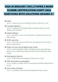 AQA AS BIOLOGY 7401&sol;2 PAPER 2 MARK SCHEME CERTIFICATION SCRIPT 2026 QUESTIONS WITH SOLUTIONS GRADED A&plus;