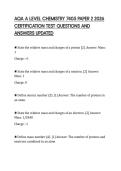 AQA A LEVEL CHEMISTRY 7405 PAPER 1 2026 CERTIFICATION TEST QUESTIONS AND ANSWERS UPDATED