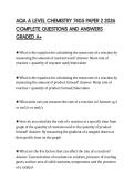 AQA A LEVEL CHEMISTRY 7405 PAPER 1 2026 COMPLETE QUESTIONS AND ANSWERS GRADED A&plus;