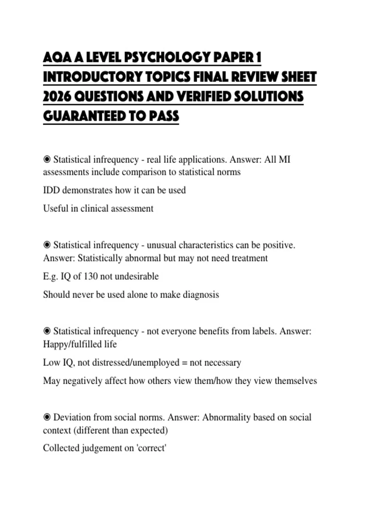 AQA A LEVEL PSYCHOLOGY PAPER 1 INTRODUCTORY TOPICS FINAL REVIEW SHEET ...