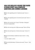 AQA GCSE BIOLOGY HIGHER TIER PAPER 1H EXAM SCRIPT 2026 COMPLETE QUESTIONS AND CORRECT ANSWERS