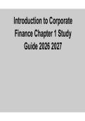 Introduction to Corporate Finance Chapter 1 Study Guide 2025&sol; 2026 Key Concepts and Practice Questions with Verified Answers