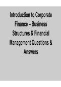 Introduction to Corporate Finance Business Structures and Financial Management Study Guide 2025&sol; 2026 Practice Questions and Verified Answers