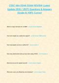 COSC 464 OSHA EXAM REVIEW &lpar;Latest Update 2026 2027&rpar; Questions & Answers -Grade A- 100- Correct&period;