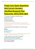 Praxis Core Exam Questions  And Correct Answers  &lpar;Verified Answers&rpar; Plus  Rationales 2025&sol;2026 Q&A 