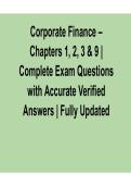 Corporate Finance Chapters 1 2 3 and 9 Complete Exam Questions with Accurate Verified Answers Study Guide 2025&sol; 2026