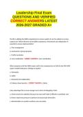 Leadership Final Exam QUESTIONS AND VERIFIED CORRECT ANSWERS LATEST 2026-2027 GRADED A&plus; 100- GUARANTEED PASS&period;