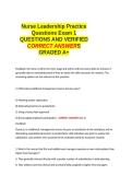 Nurse Leadership Practice Questions Exam 1 QUESTIONS AND VERIFIED CORRECT ANSWERS GRADED A&period;