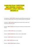 Leadership Exam QUESTIONS AND VERIFIED CORRECT ANSWERS LATEST 2026-2027 GRADED A&plus; 100- GUARANTEED PASS&period;