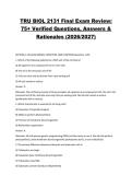 TRU BIOL 2131 Final Exam Review&colon; 75&plus; Verified Questions&comma; Answers & Rationales &lpar;2026&sol;2027&rpar;