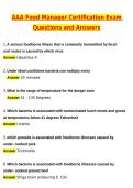 AAA Food Manager Certification Exam 2026 Actual with Questions & Answers &lpar;Latest 2026 &sol; 2027 Update&rpar; 100&percnt; Guarantee Pass &lpar;Verified Answers&rpar;