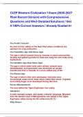 CLEP Western Civilization 1 Exam &lpar;2026-2027  Most Recent Version&rpar; with Comprehensive  Questions and Well-Detailed Solutions &sol; Get  it 100&percnt; Correct Answers &sol; Already Graded A&plus;  