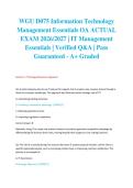 WGU D075 Information Technology Management Essentials OA ACTUAL EXAM 2026&sol;2027 &vert; IT Management Essentials &vert; Verified Q&A &vert; Pass Guaranteed - A&plus; Graded