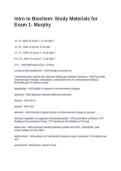 Intro to Biochem- Study Materials for Exam 1- Murphy