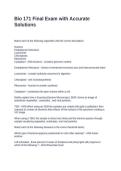 Bio 171 Final Exam with Accurate Solutions