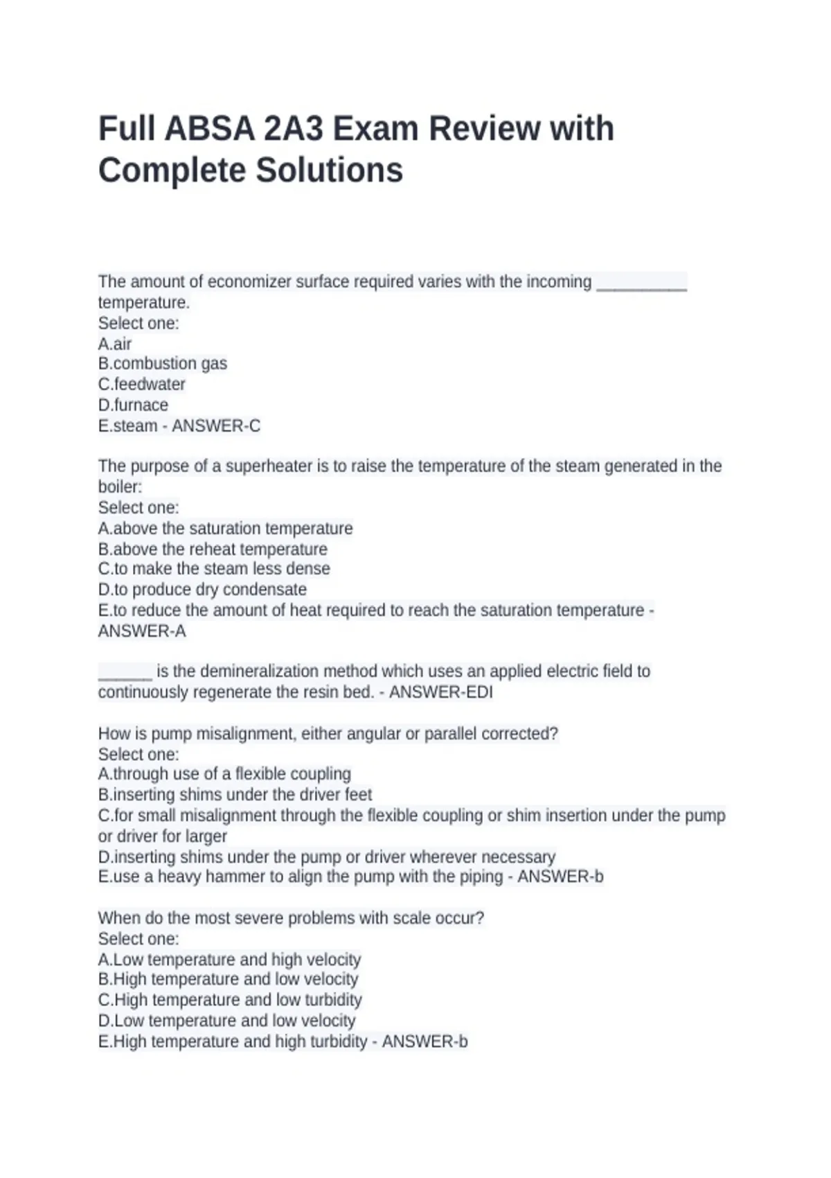 Cart Absa Full ABSA 2A3 Exam Review with Complete Solutions - ABSA - Stuvia US