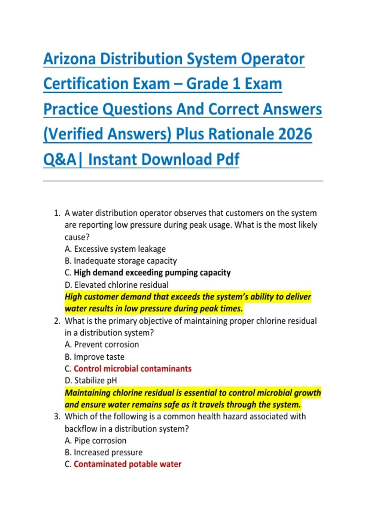 Arizona Distribution System Operator Certification Exam – Grade 1 Exam ...