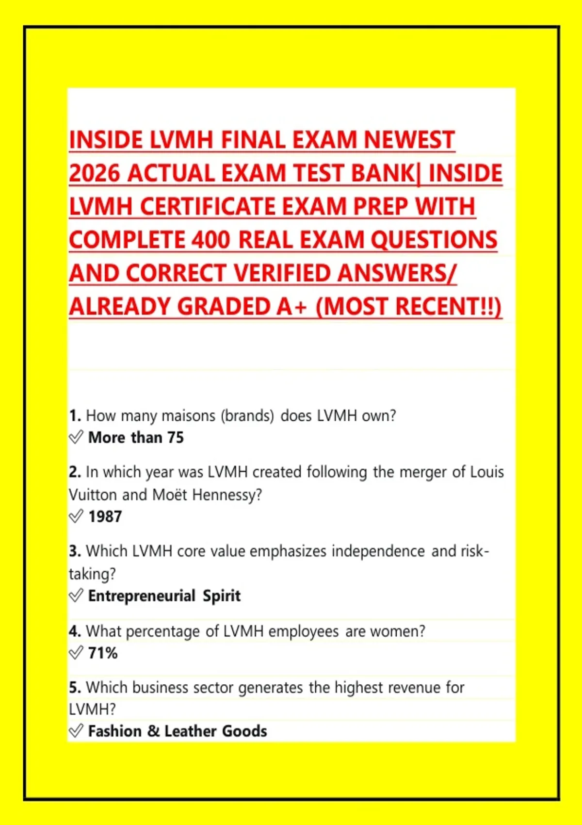 INSIDE LVMH FINAL EXAM NEWEST 2026 ACTUAL EXAM TEST BANK| INSIDE LVMH ...