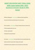 MGMT&colon;2100 REVIEW SHEET &lpar;FINAL EXAM&comma; 2026&rpar; &lpar;Latest Update 2026 &sol; 2027&rpar; Questions & Answers &lbrace;Grade A&rcub; 100&percnt; Correct