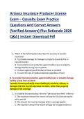 Arizona Insurance Producer License  Exam &ndash; Casualty Exam Practice  Questions And Correct Answers  &lpar;Verified Answers&rpar; Plus Rationale 2026  Q&A&vert; Instant Download Pdf  