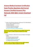 Arizona Medical Assistant Certification  Exam Practice Questions And Correct  Answers &lpar;Verified Answers&rpar; Plus  Rationale 2026 Q&A&vert; Instant Download  Pdf 