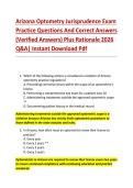 Arizona Optometry Jurisprudence Exam  Practice Questions And Correct Answers  &lpar;Verified Answers&rpar; Plus Rationale 2026  Q&A&vert; Instant Download Pdf 