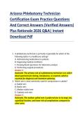 Arizona Phlebotomy Technician  Certification Exam Practice Questions  And Correct Answers &lpar;Verified Answers&rpar;  Plus Rationale 2026 Q&A&vert; Instant  Download Pdf 