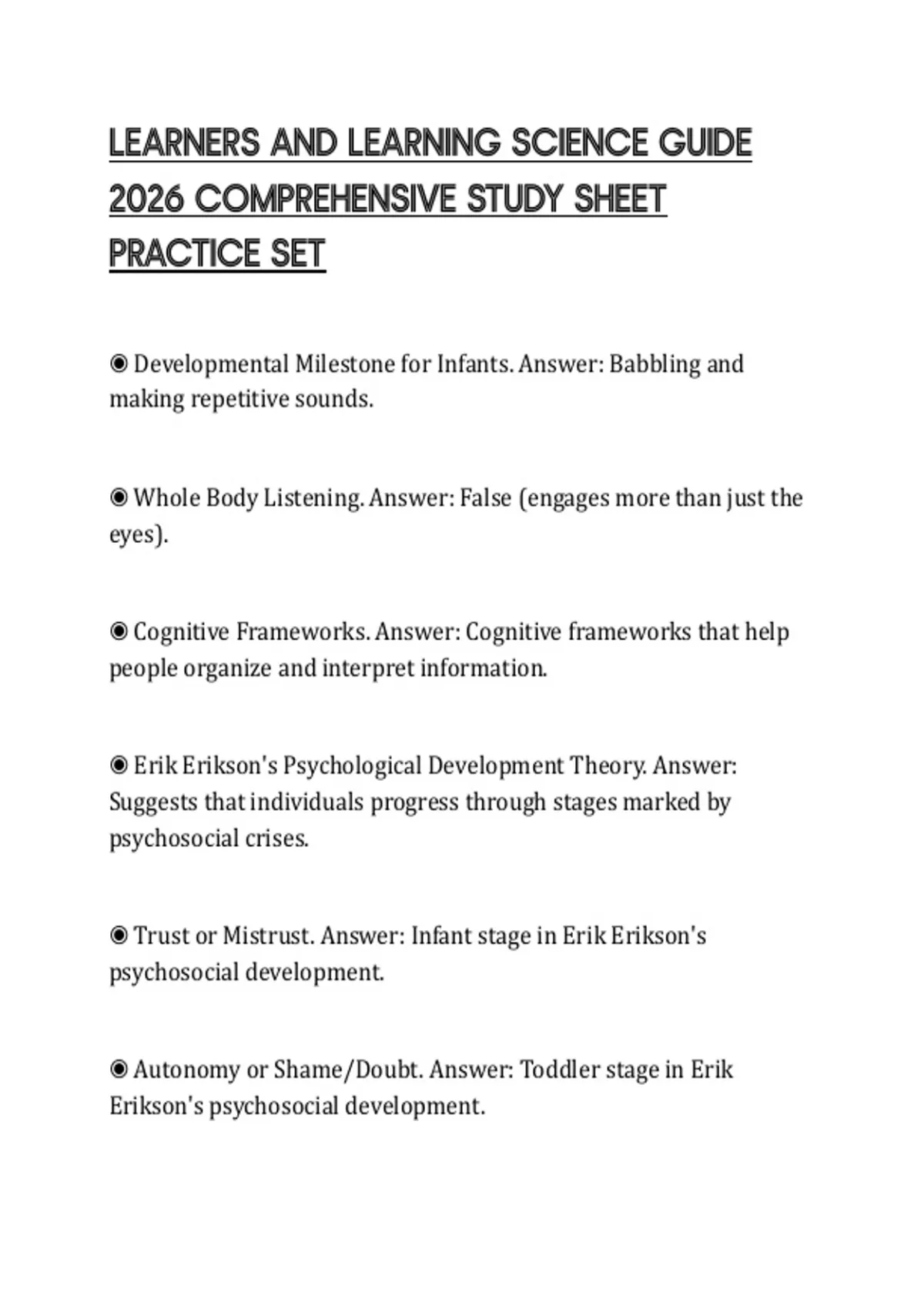 LEARNERS AND LEARNING SCIENCE GUIDE 2026 COMPREHENSIVE STUDY SHEET ...