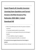 Guam Property & Casualty Insurance  Licensing Exam Questions and Correct  Answers &lpar;Verified Answers&rpar; Plus  Rationales 2026 Q&A &vert; Instant  Download Pdf 