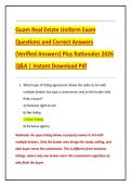 Guam Real Estate Uniform Exam  Questions and Correct Answers  &lpar;Verified Answers&rpar; Plus Rationales 2026  Q&A &vert; Instant Download Pdf