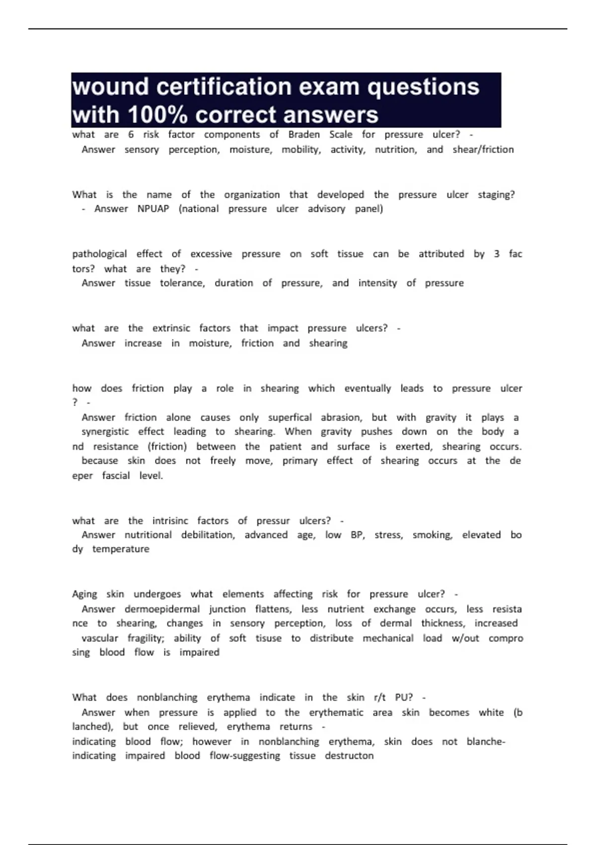 wound certification exam questions with 100% correct answers - Wound ...