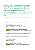 Arizona Real Estate Salesperson License  Exam Practice Questions And Correct  Answers &lpar;Verified Answers&rpar; Plus  Rationale 2026 Q&A&vert; Instant Download  Pdf 