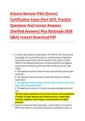 Arizona Remote Pilot &lpar;Drone&rpar;  Certification Exam &lpar;Part 107&rpar;  Practice  Questions And Correct Answers  &lpar;Verified Answers&rpar; Plus Rationale 2026  Q&A&vert; Instant Download Pdf 