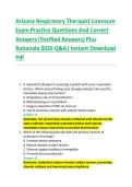 Arizona Respiratory Therapist Licensure  Exam Practice Questions And Correct  Answers &lpar;Verified Answers&rpar; Plus  Rationale 2026 Q&A&vert; Instant Download  Pdf