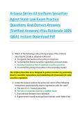 Arizona Series 63 Uniform Securities  Agent State Law Exam Practice  Questions And Correct Answers  &lpar;Verified Answers&rpar; Plus Rationale 2026  Q&A&vert; Instant Download Pdf 