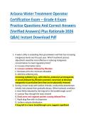 Compilation Bundle for Arizona Water Treatment Operator Certification Grade 1 -4 Exams Practice Questions And Correct Answers &lpar;Verified Answers&rpar; Plus Rationale 2026 Q&A&vert; Instant Download Pdf