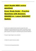 Adult Health HESI review  questions  Exam Study Guide &ndash; Practice  Questions with Answers&period;  GRADED A&plus;&period; Latest 2026&sol;2027  Update&period;  