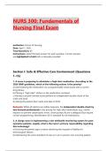 NURS 300&colon; Fundamentals of  Nursing Final Exam