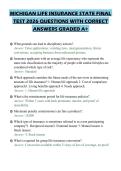 MICHIGAN LIFE INSURANCE STATE FINAL TEST 2026 QUESTIONS WITH CORRECT ANSWERS GRADED A&plus;