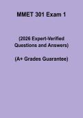 MMET 301 Exam 1 2026 &vert; Mechanical Engineering Practice Questions & Study Guide PDF