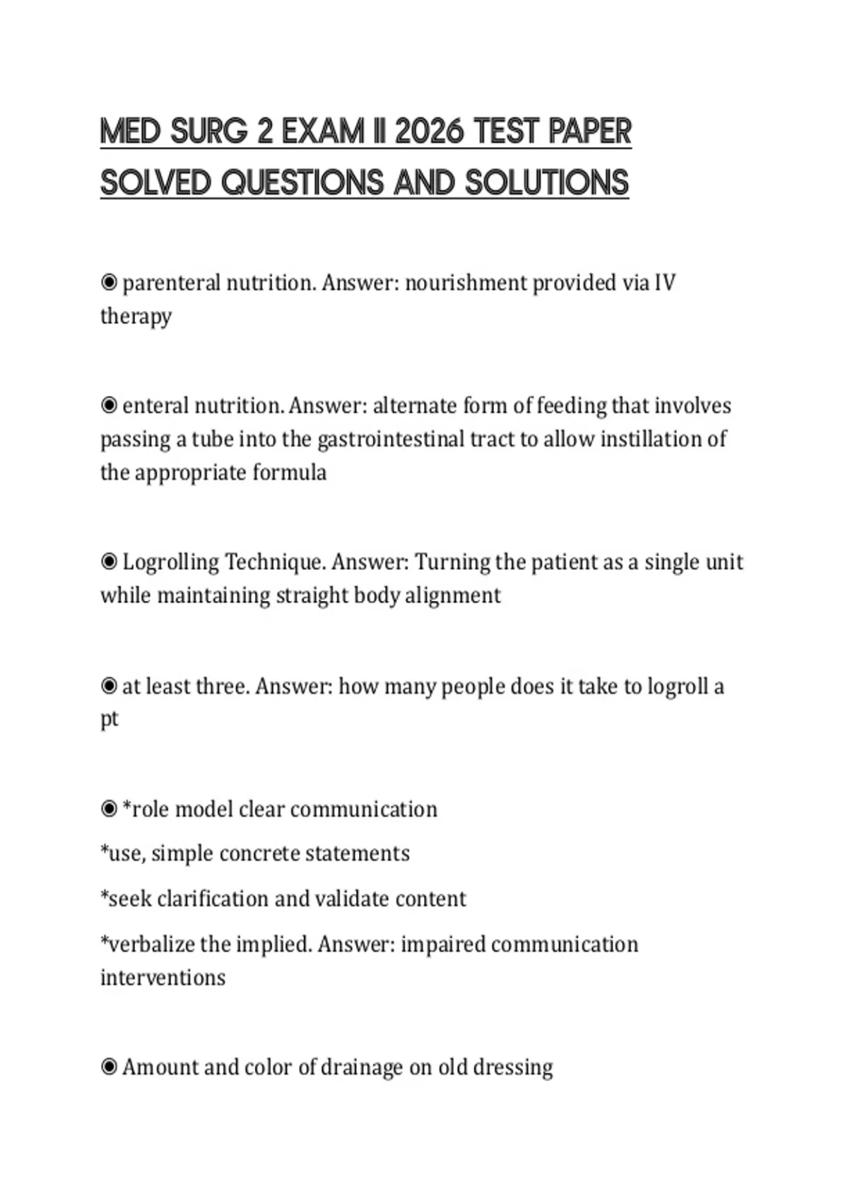 MED SURG 2 EXAM II 2026 TEST PAPER SOLVED QUESTIONS AND SOLUTIONS - MED ...